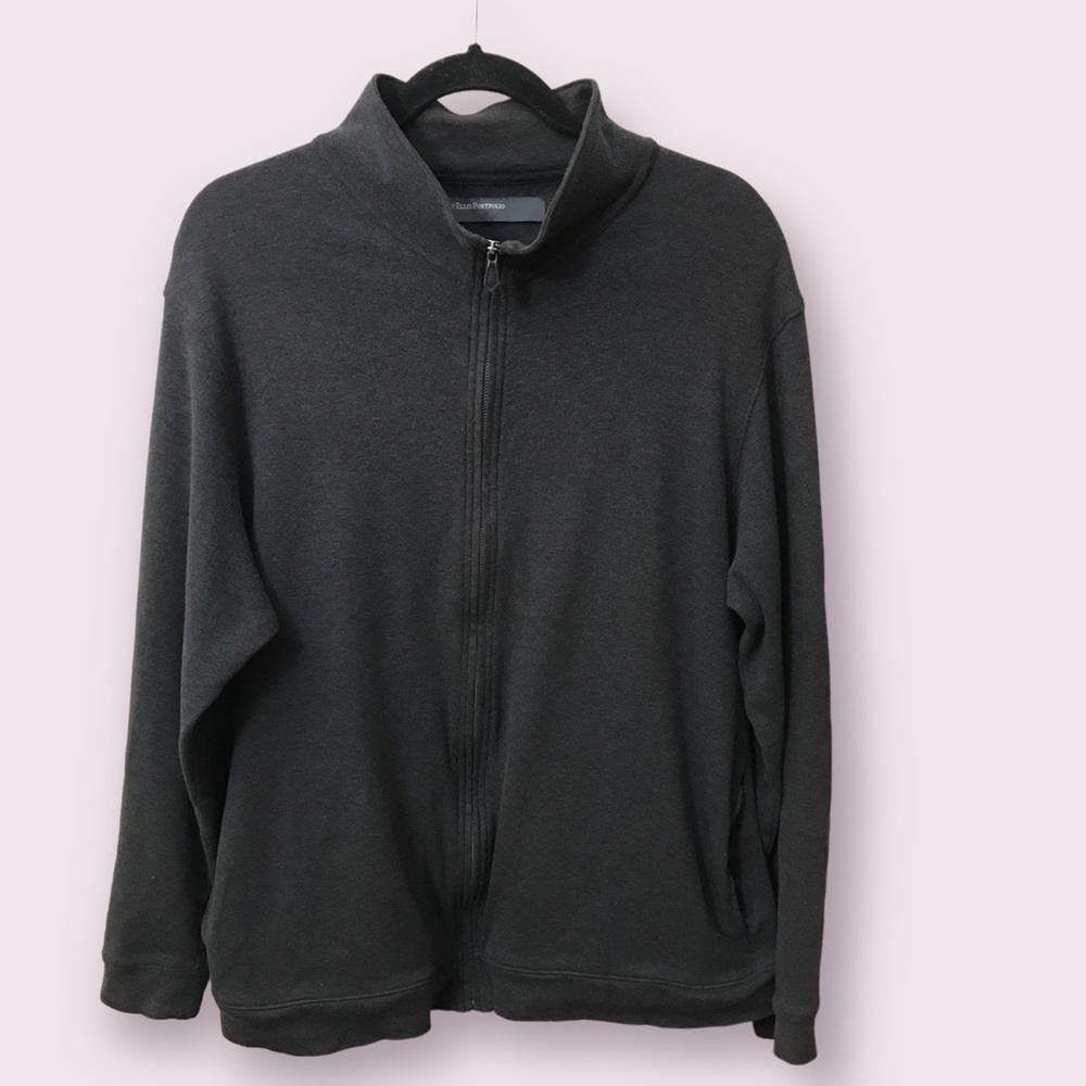 𝅺PERRY Ellis Portfolio Mens Cotton Full Zip Mock Neck Long Sleeve Sweater Large